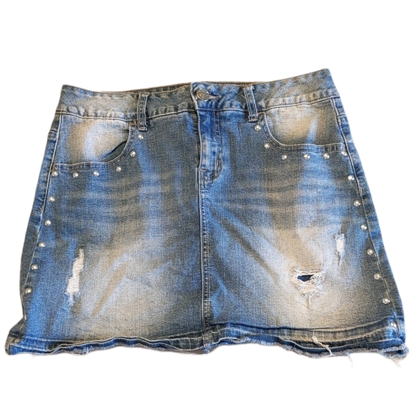 JUSTICE 18 Distressed Studded Skirt Raw Edge Skort